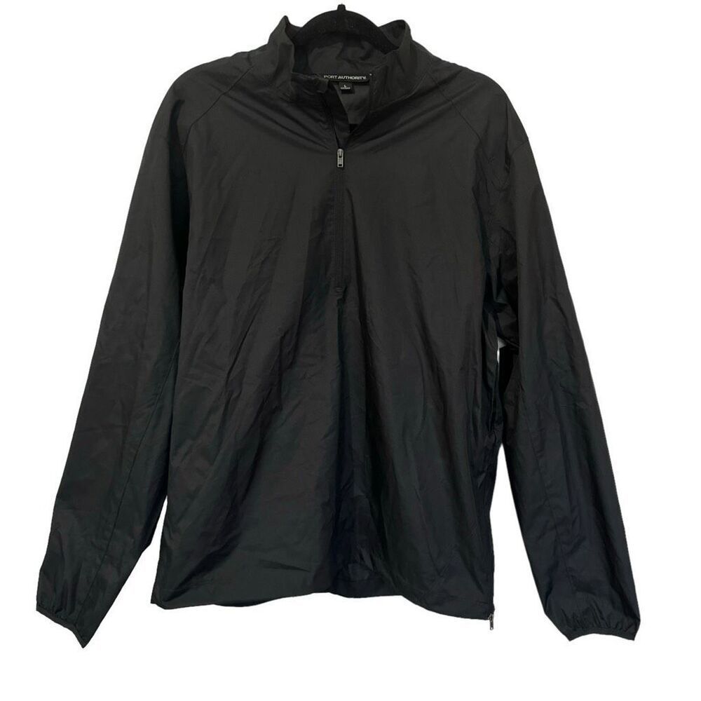 Port Authority Men’s Jacket Black Pullover Windbreaker Jacket Half Zip Large